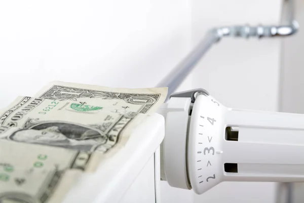 Radiator Een Dollar Geld Batterij Verwarming Verwarming Seizoen Concept — Stockfoto