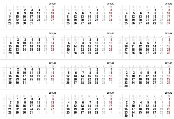 Set Fogli Calendario Duemila Diciannove Concetto Che Passa Tempo — Foto Stock