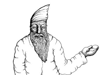Noel Baba bir şey tutuyor. Elle çizilmiş illüstrasyon.