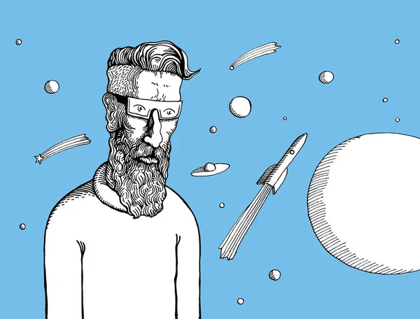Hipster Space Hand Drawn Illustration — Stock Photo, Image