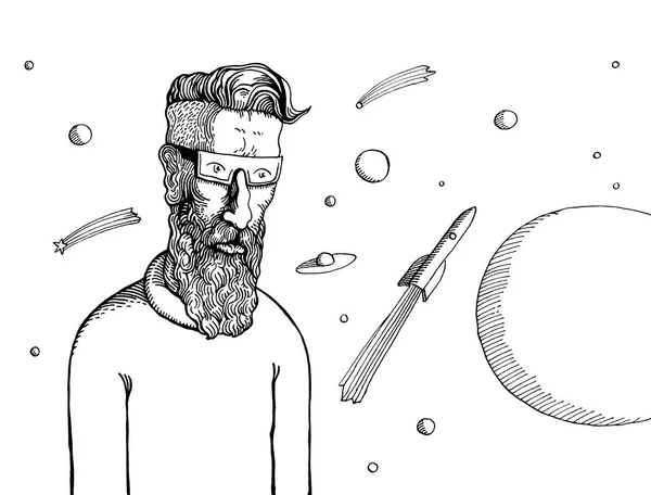 Hipster Space Hand Drawn Illustration — Stock Photo, Image