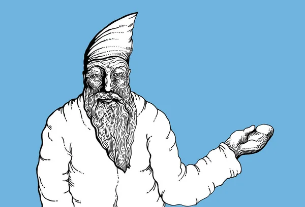 Santa Claus Holding Something Blue Background Hand Drawn Illustration — Stock Photo, Image