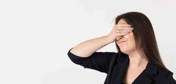 Vrouw Zorgen Vrouw Het Blauw Heeft Hoofdpijn Ziekte Ziekte Concept — Stockfoto