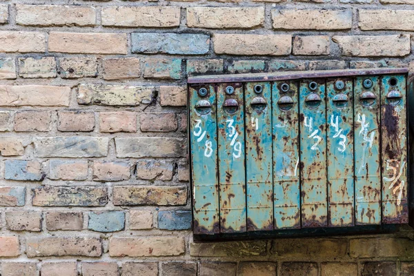 Caixas Correio Antigas Estilo Soviético Metal Velho Caixas Correio Numeradas — Fotografia de Stock