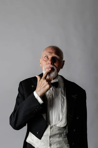 Old Man Tailcoat Portrait Bearded Old Man Senior Man Dressed — Stock Photo, Image