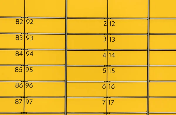 Post office box. Yellow post box for rentals. Post box lockers for parcels that the recipient can pick up there. Pack station.