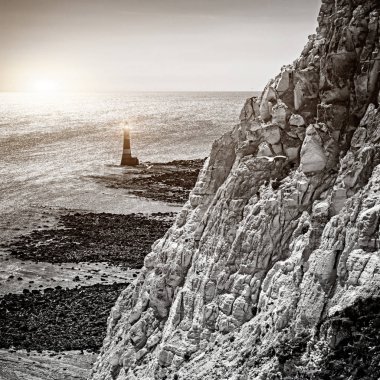 Beachy Head Deniz Feneri siyah beyaz