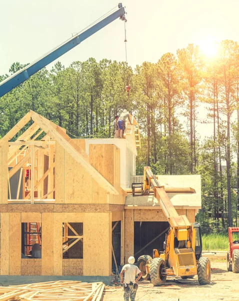 House construction framing stage in North Carolina, USA