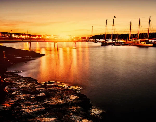 Pôr Sol Longa Exposição Bar Harbor Acadia Maine — Fotografia de Stock