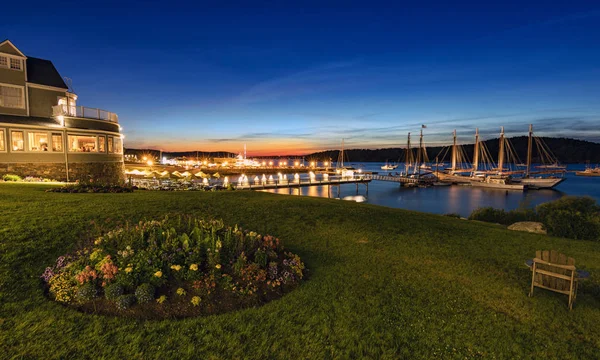 Stad Van Bar Harbor Maine Bij Zonsondergang — Stockfoto