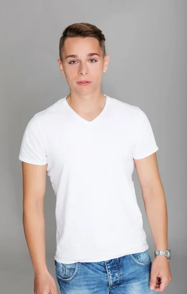 Cute teenager in white t-shirt — Stock Photo, Image