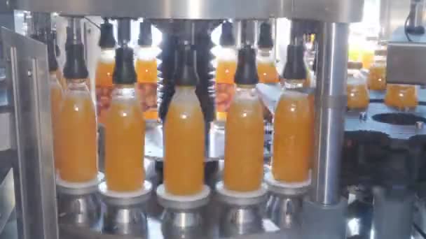 Enchimento de garrafas plásticas com produtos — Vídeo de Stock