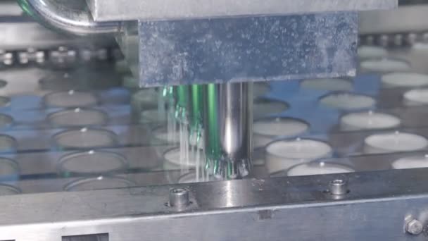 Automatic filling of bottles with dairy products — Stock Video