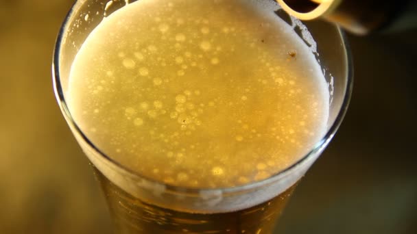 Cerveja derramada em um copo — Vídeo de Stock