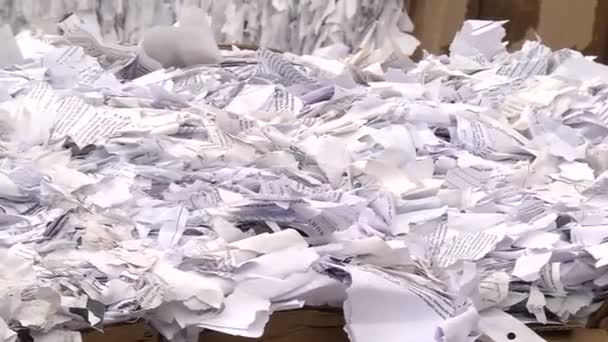 Papier déchiqueté pressé et prêt à être envoyé pour recyclage — Video