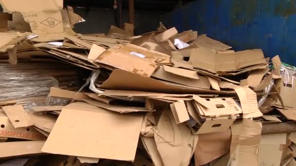 Un montón de envases de cartón listo para prensar — Vídeos de Stock