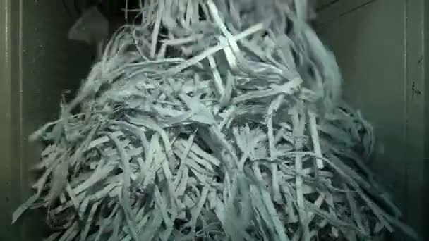 Het proces van vernietiging van papieren documenten op een industriële Shredder — Stockvideo