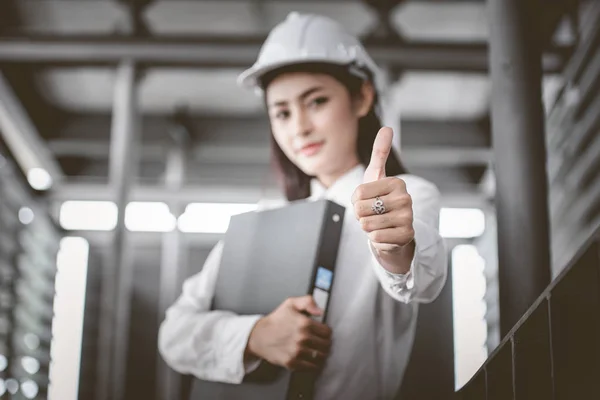 Arquitecta Una Obra Construcción Que Feliz — Foto de Stock