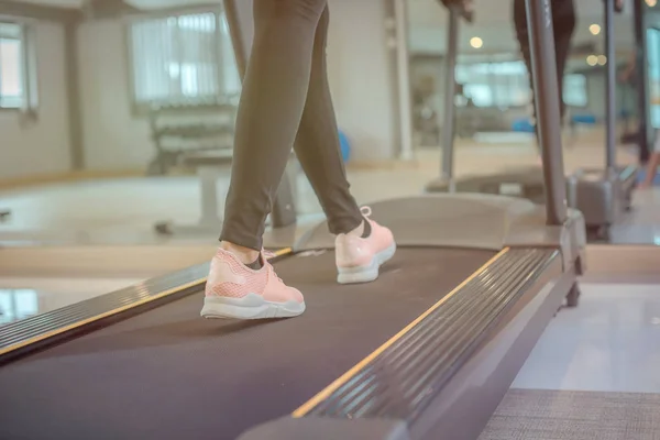 Close Shoe Women Running Gym Treadmill Exercising Concept Fitness Healthy — Stock Photo, Image