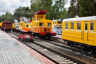 Özel demiryolu trenleri. Demiryolu Mühendislik Müzesi N.A. Akulinina. Novosibirsk, Rusya