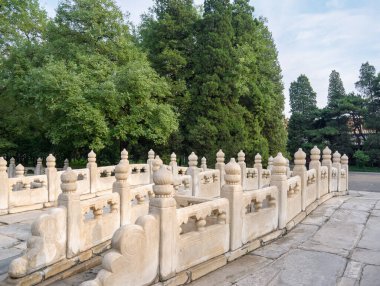 Yasak şehirde eski mermer korkuluk, Pekin, Çin.