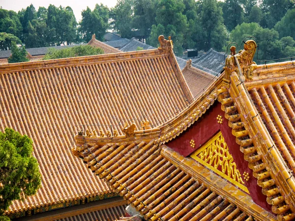 Ancient traditional Chinese yellow tiled temple roof. Beijing, China.