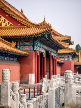 Geleneksel Çin mimarisi. Tapınağa giriş. Yasak şehir, Pekin, Çin.