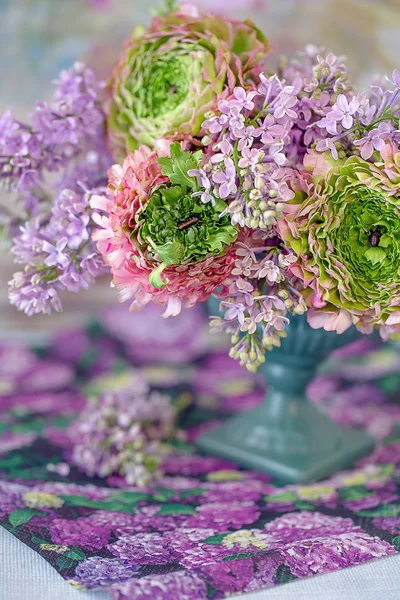 Beau Bouquet Fleurs Printanières Dans Vase Sur Table Beau Bouquet — Photo