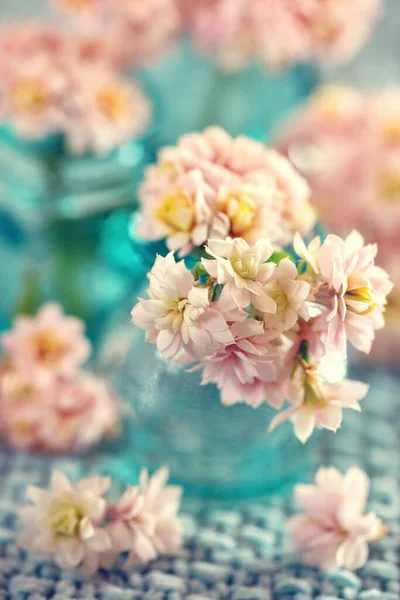 Schöner Blumenstrauß Rosafarbene Kalanchoe Blumen Auf Dem Tisch — Stockfoto