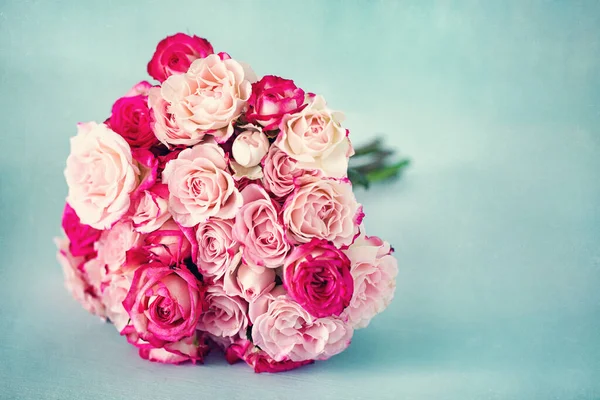 Close Floral Composition Pink Roses Beautiful Bouquet Birthday Valentine Day — стоковое фото