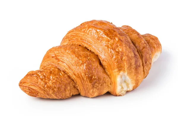 Frissen Sült Croissant Fából Készült Asztal Elszigetelt Fehér Háttér — Stock Fotó