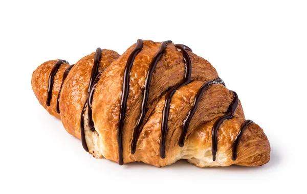 Frissen Sült Croissant Fából Készült Asztal Elszigetelt Fehér Háttér — Stock Fotó