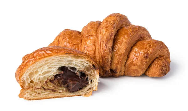 Versgebakken Croissants Houten Tafel Geïsoleerde Witte Achtergrond — Stockfoto