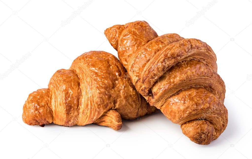 freshly baked croissants on wooden table, Isolated On White Background