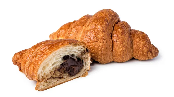 Frissen Sült Croissant Fából Készült Asztal Elszigetelt Fehér Háttér — Stock Fotó