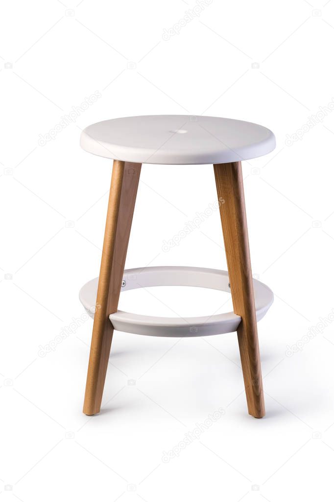 Wooden stool isolated on white background.
