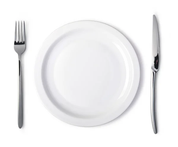 하얀색 바탕에 분리되어 접시와 — 스톡 사진