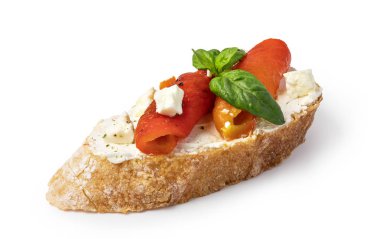 Beyaz arka plan üzerinde geleneksel İtalyan Bruschetta