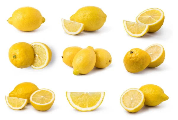 Maturo Limone Frutta Set Isolato Sfondo Bianco — Foto Stock