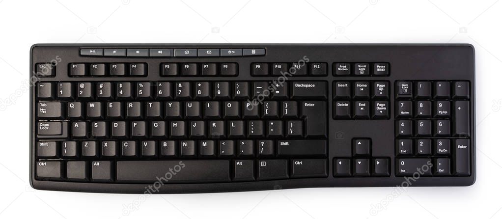 Top view desktop computer keyboard isolated on white background
