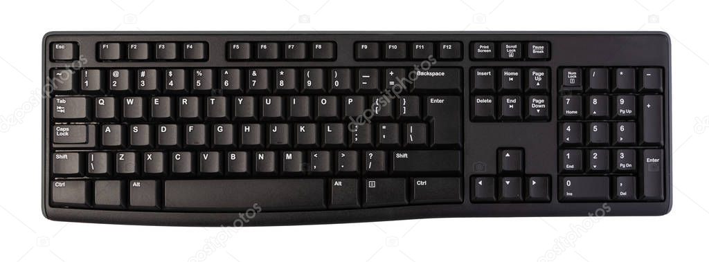 Top view desktop computer keyboard isolated on white background