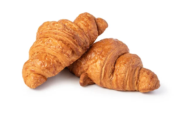 Frisch Gebackene Croissants Auf Holztisch Isoliert Auf Weißem Hintergrund — Stockfoto
