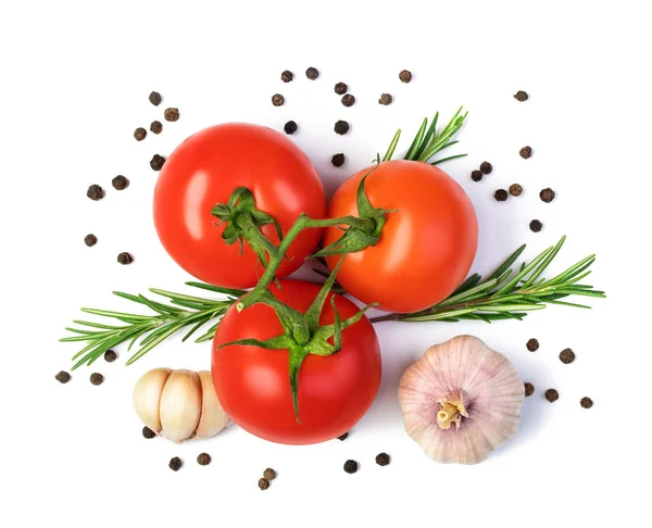 fresh tomato, herbs and spices isolated on white background
