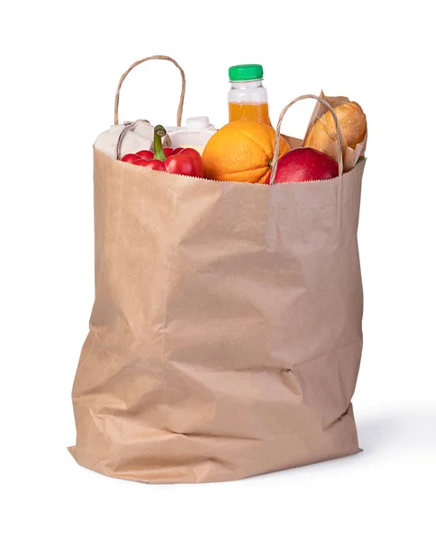 Grocery Shopping Bag Food Isolated White Background — Stock Photo, Image