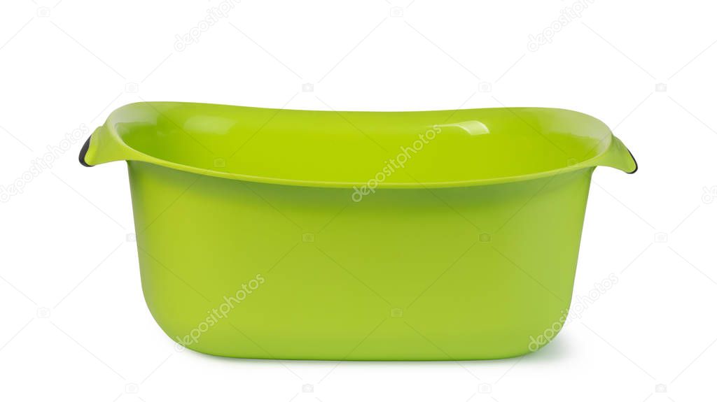 green plastic wash bowl. White background
