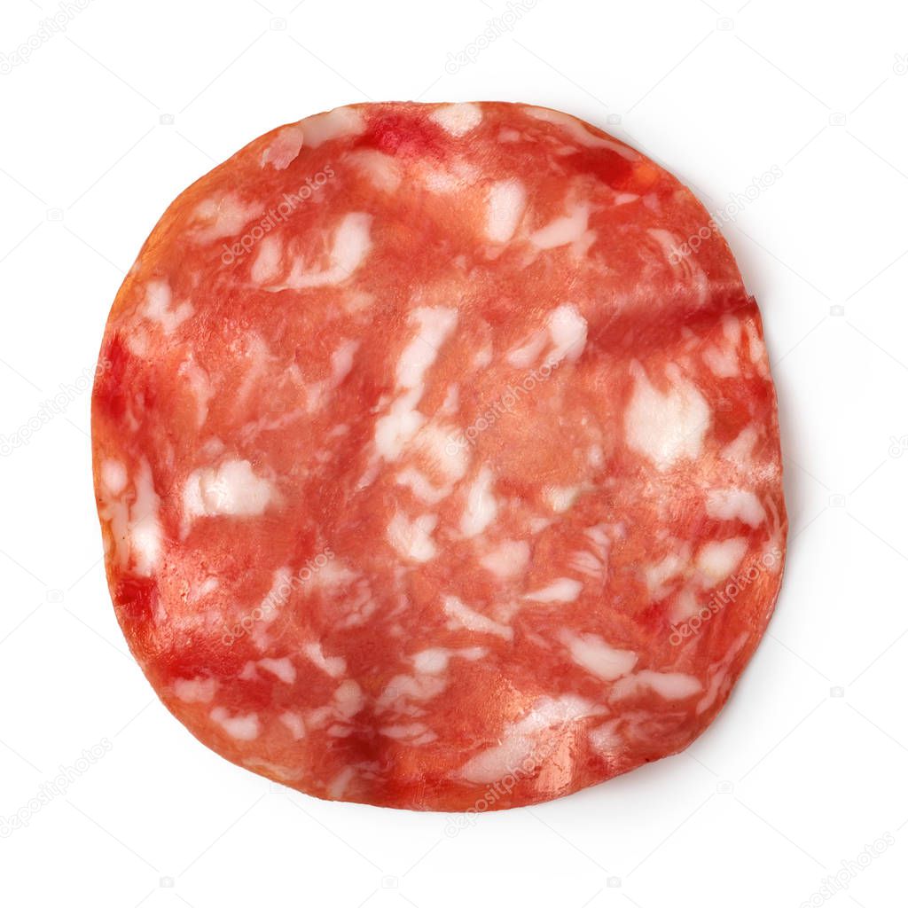 salami sausage slice isolated on white background top view