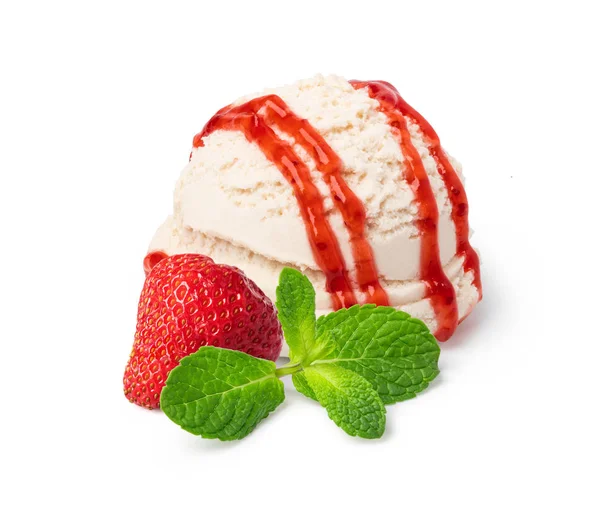Соус ванильного мороженого с клубничным соусом — стоковое фото