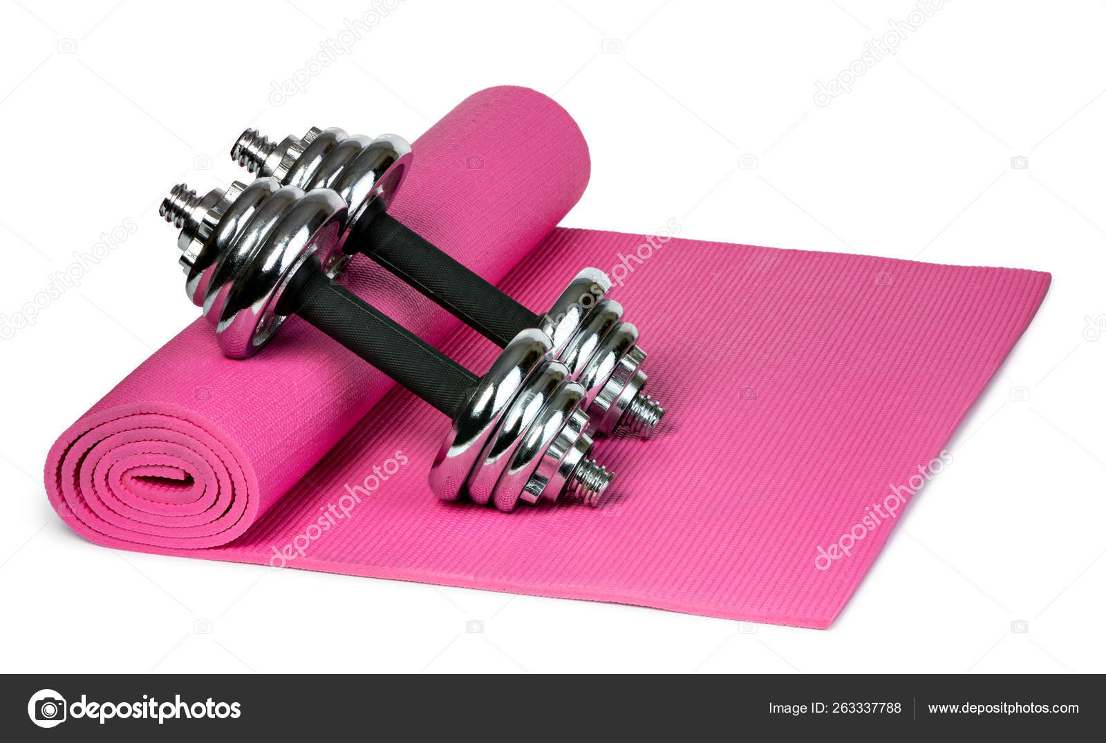 Yoga mat and dumbbells Stock Photo by ©gresey 263337788