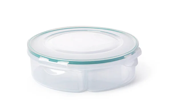 Caixa de comida de plástico no fundo branco — Fotografia de Stock