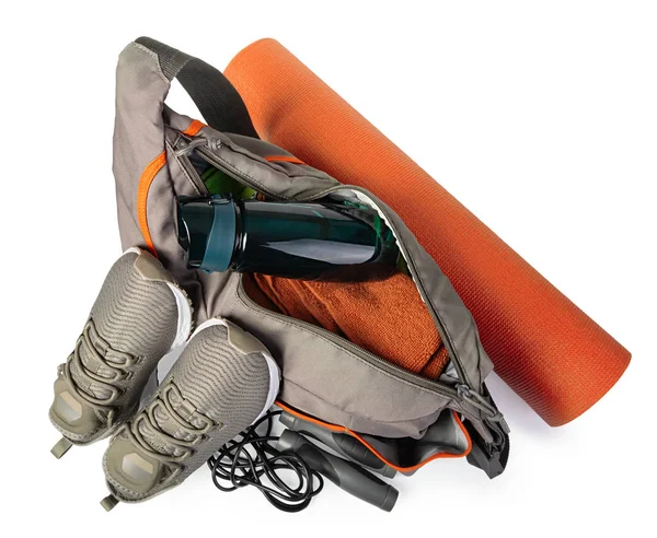 Sportovní taška se sportovním vybavením — Stock fotografie